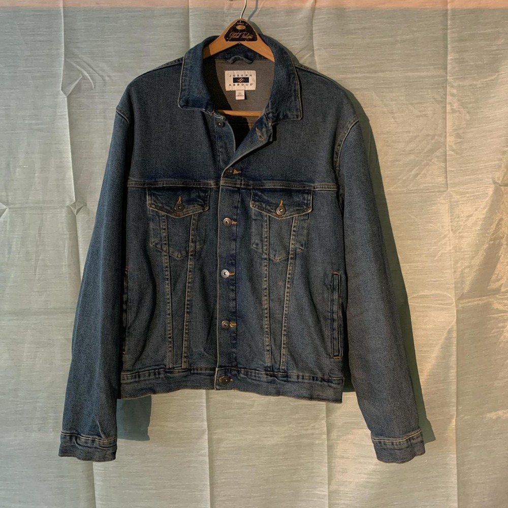 Joseph Abboud Mens XL Mid Wash Blue Denim Classic Trucker Jacket Vintage Style